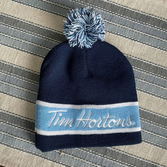 Tim Hortons Tim Bits Soccer Acrylic Toque w Pom Pom Navy White Lt Blue Sz OS NWT - Picture 1 of 7